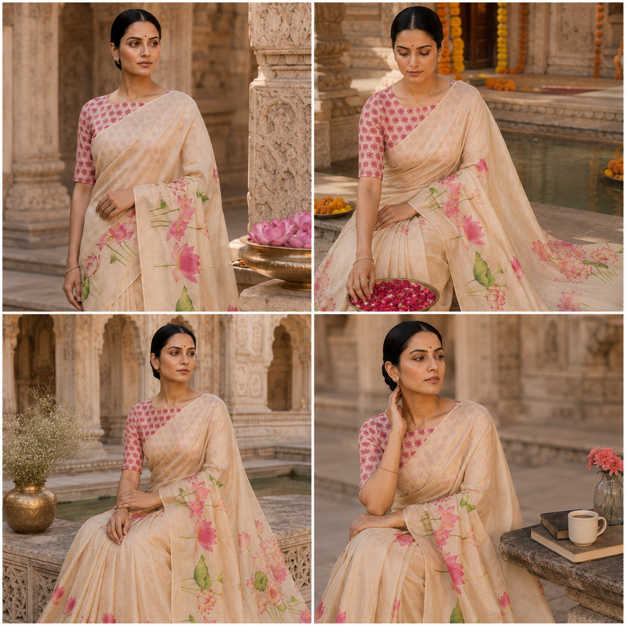 Pink Lotus Bloom Cotton Silk Saree with Blouse Piece