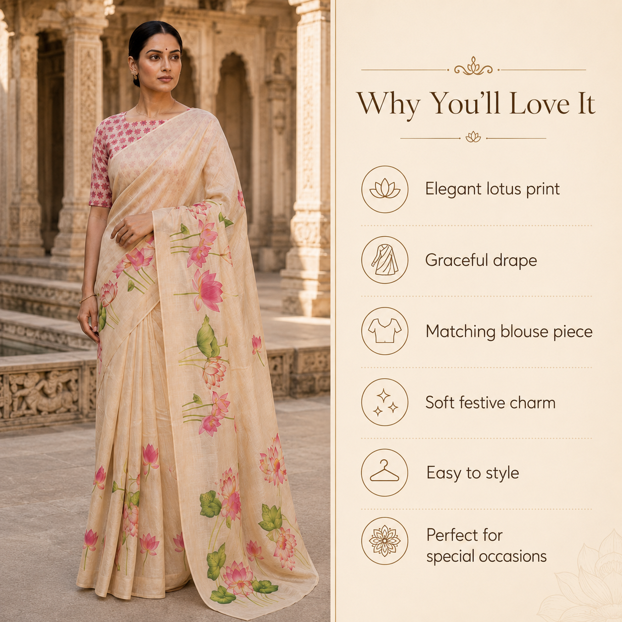 Pink Lotus Bloom Cotton Silk Saree with Blouse Piece