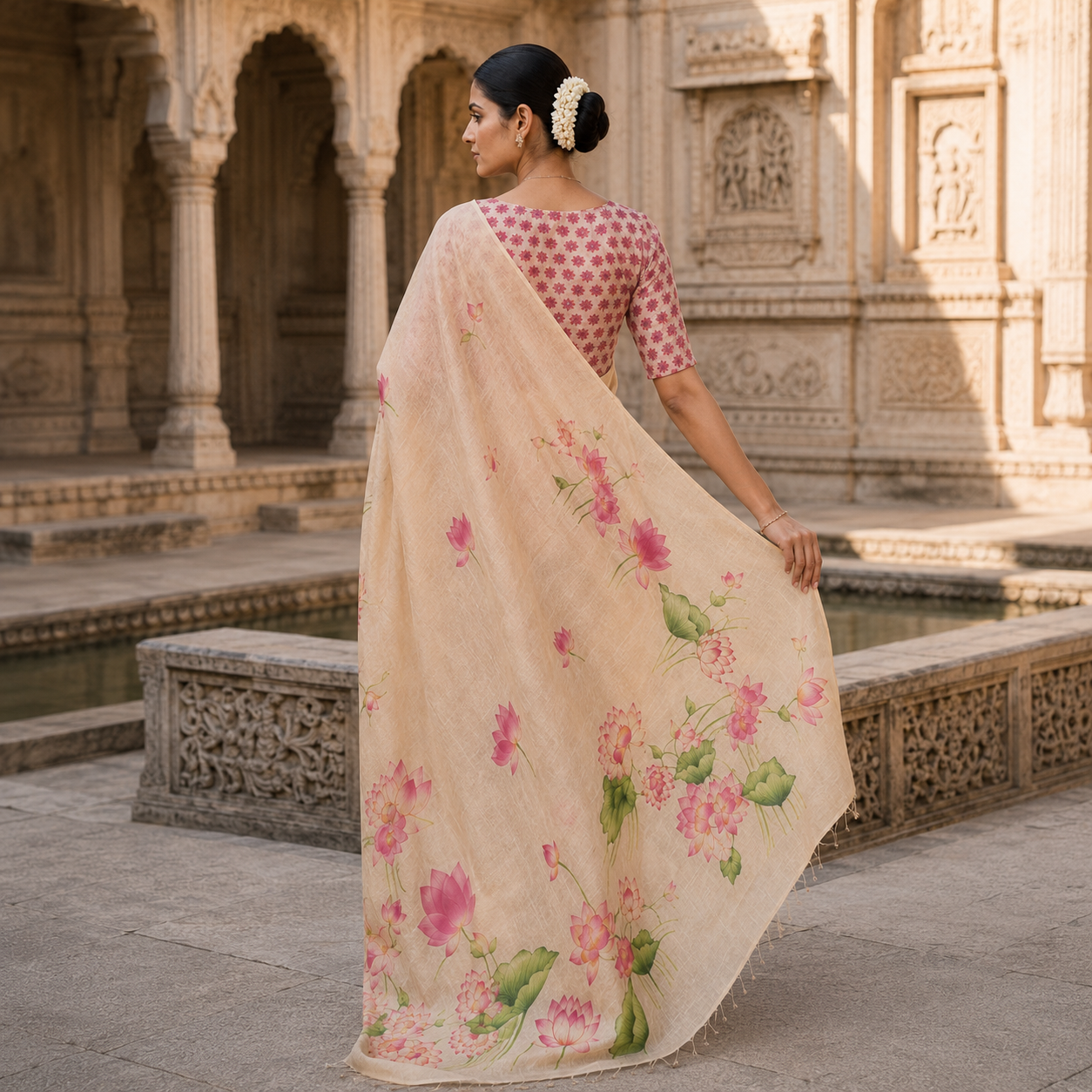 Pink Lotus Bloom Cotton Silk Saree with Blouse Piece