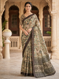 House of Nirwaa Sage Green Floral Cotton Silk Saree with Blouse Piece