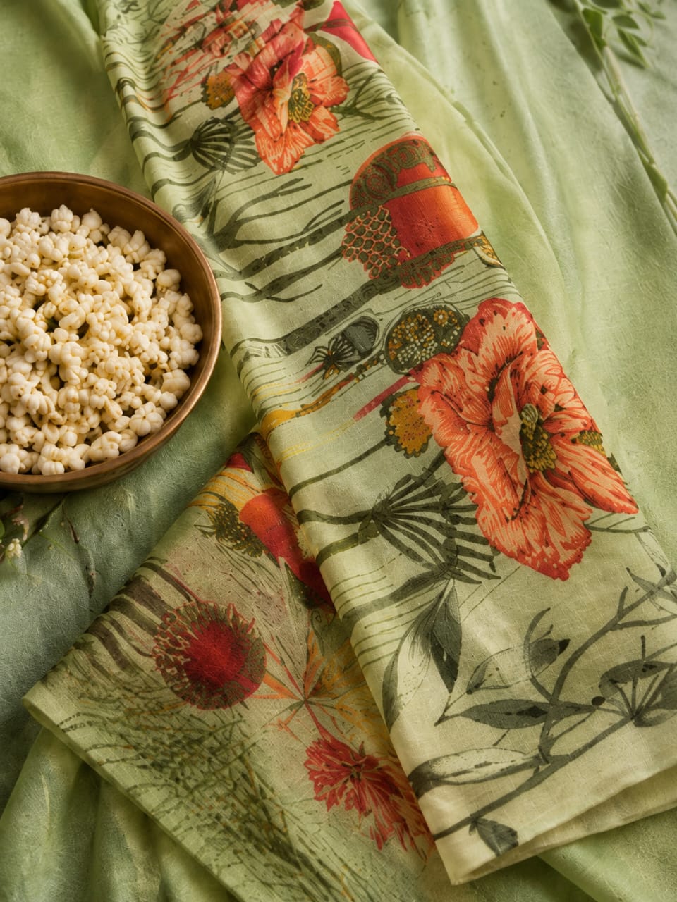 House of Nirwaa Pistachio Blossom Cotton Silk Saree