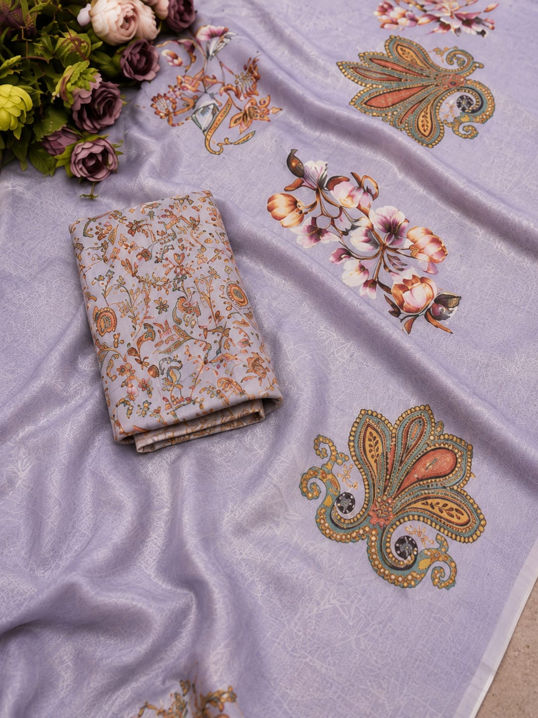 House of Nirwaa Lavender Paisley Grace Cotton Silk Saree