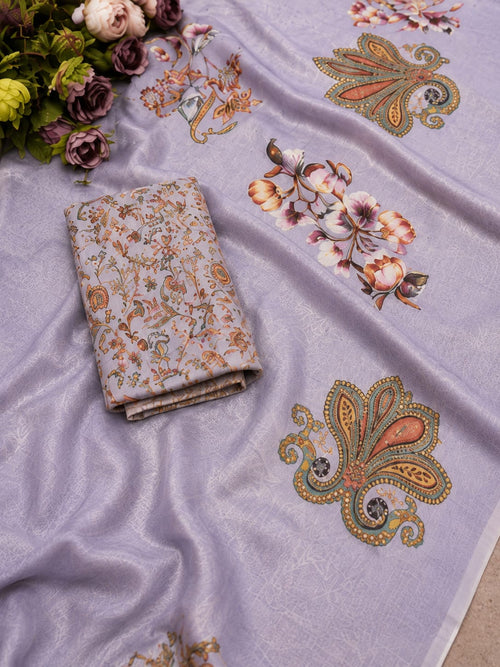 House of Nirwaa Lavender Paisley Grace Cotton Silk Saree