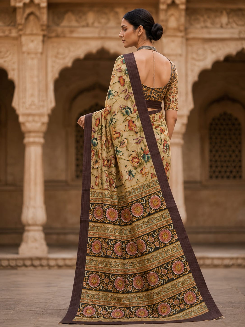 House of Nirwaa Teal Paisley Royale Cotton Silk Saree with Blouse Piece
