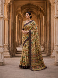 House of Nirwaa Teal Paisley Royale Cotton Silk Saree with Blouse Piece